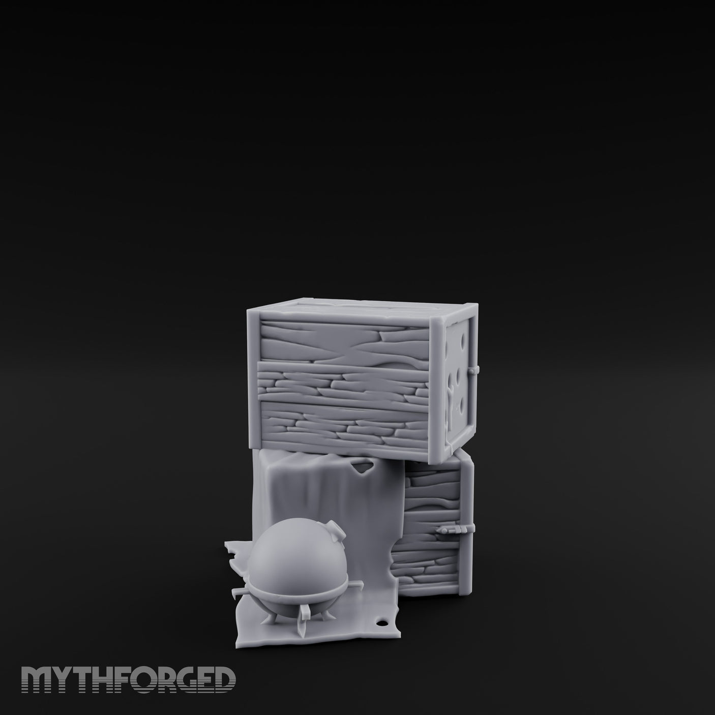 Cloth-Draped Nail-Studded Workshop Crate Stack Miniature for Dungeons and Dragons, Pathfinder or other TTRPGs