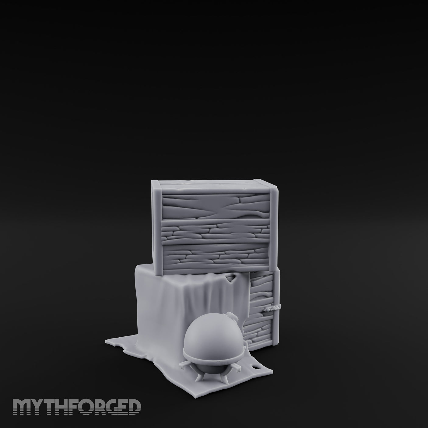 Cloth-Draped Nail-Studded Workshop Crate Stack Miniature for Dungeons and Dragons, Pathfinder or other TTRPGs
