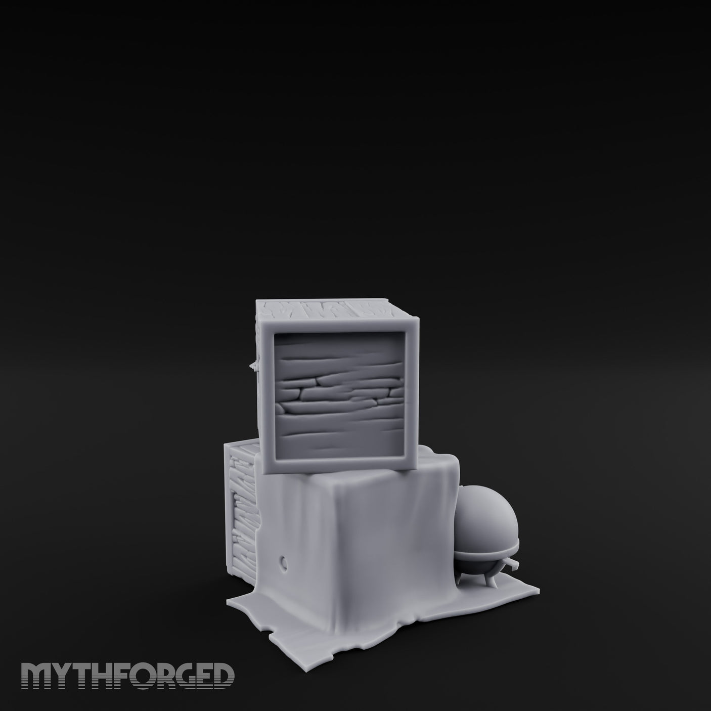 Cloth-Draped Nail-Studded Workshop Crate Stack Miniature for Dungeons and Dragons, Pathfinder or other TTRPGs