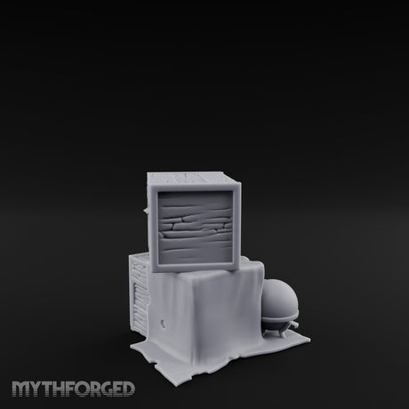 Cloth-Draped Nail-Studded Workshop Crate Stack Miniature for Dungeons and Dragons, Pathfinder or other TTRPGs