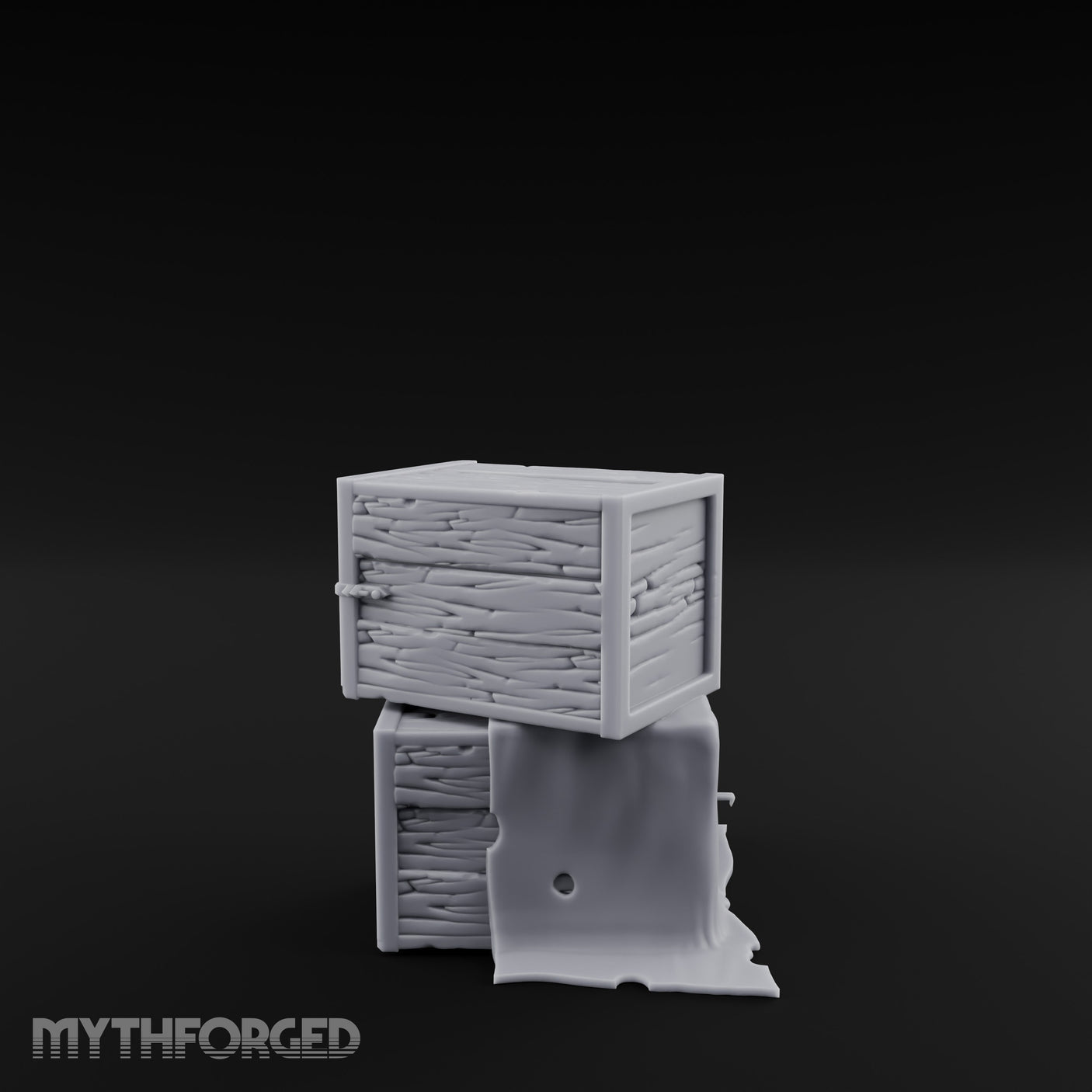 Cloth-Draped Nail-Studded Workshop Crate Stack Miniature for Dungeons and Dragons, Pathfinder or other TTRPGs