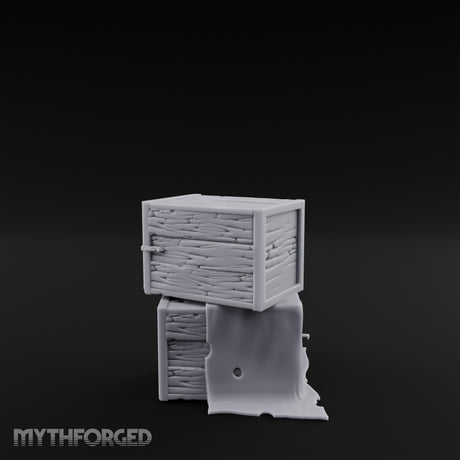 Cloth-Draped Nail-Studded Workshop Crate Stack Miniature for Dungeons and Dragons, Pathfinder or other TTRPGs