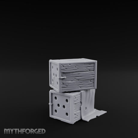 Cloth-Draped Nail-Studded Workshop Crate Stack Miniature for Dungeons and Dragons, Pathfinder or other TTRPGs
