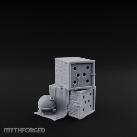 Cloth-Draped Nail-Studded Workshop Crate Stack Miniature for Dungeons and Dragons, Pathfinder or other TTRPGs