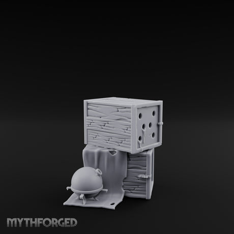Cloth-Draped Nail-Studded Workshop Crate Stack Miniature for Dungeons and Dragons, Pathfinder or other TTRPGs