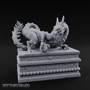Cloud-Carved Claw-Lunging Eastern Dragon Guardian Statue Miniature for Dungeons and Dragons, Pathfinder or other TTRPGs