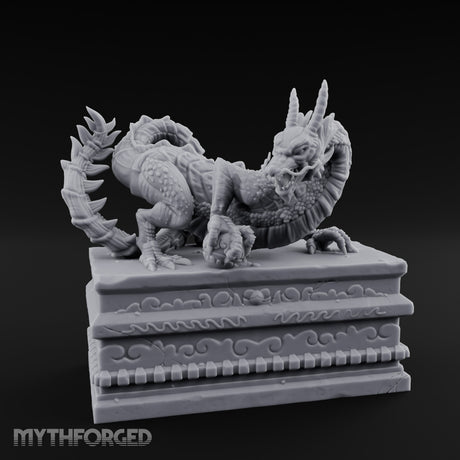 Cloud-Carved Claw-Lunging Eastern Dragon Guardian Statue Miniature for Dungeons and Dragons, Pathfinder or other TTRPGs