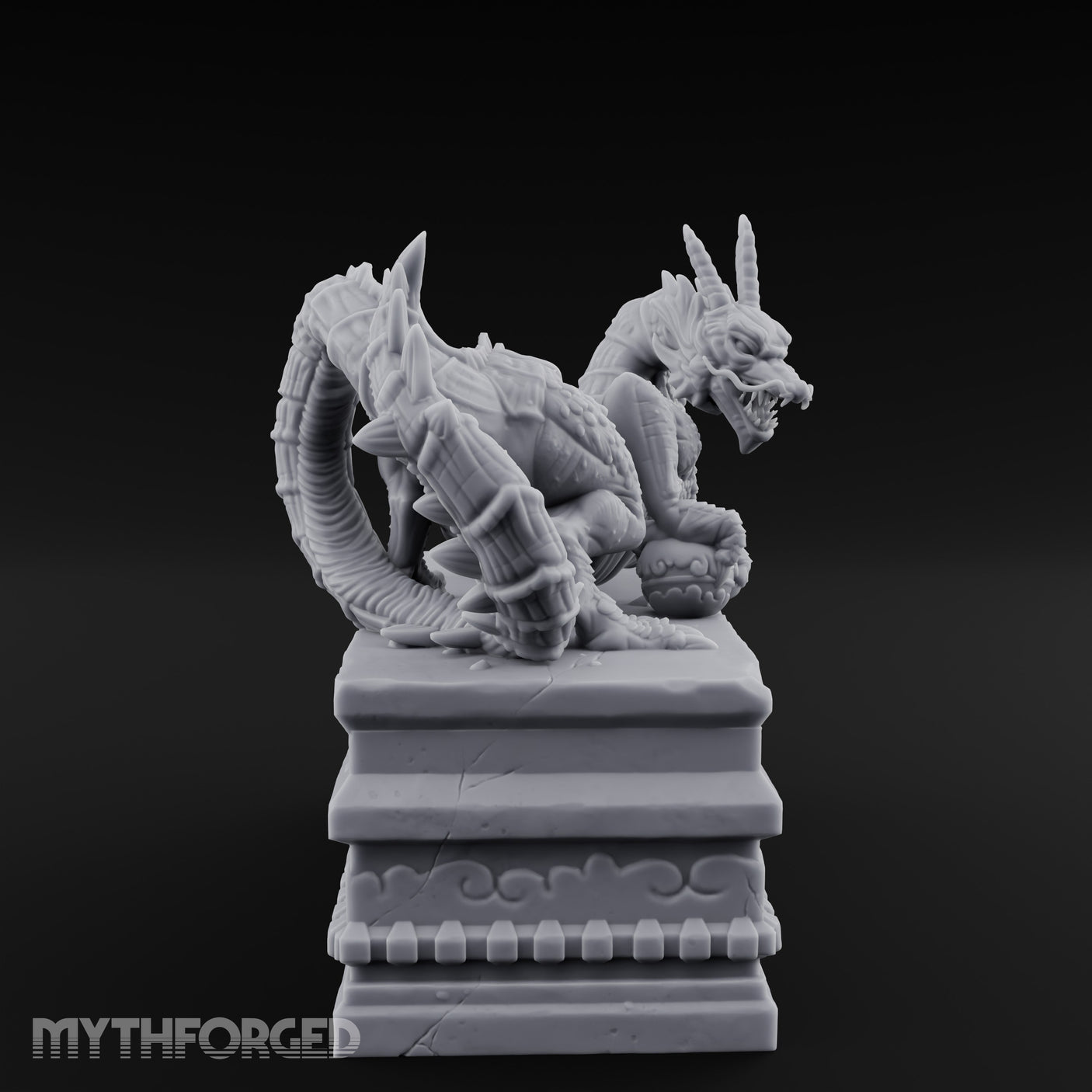 Cloud-Carved Claw-Lunging Eastern Dragon Guardian Statue Miniature for Dungeons and Dragons, Pathfinder or other TTRPGs