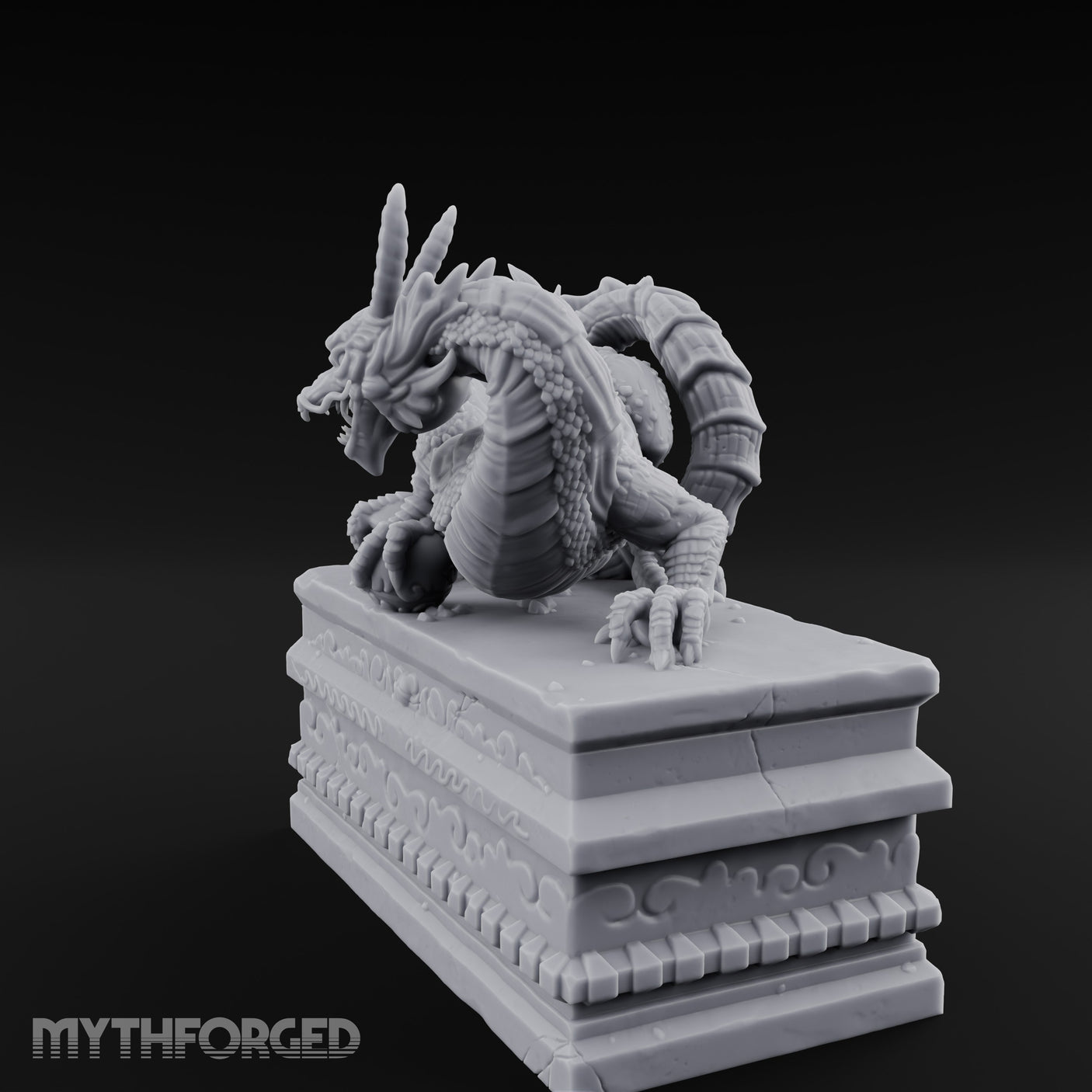 Cloud-Carved Claw-Lunging Eastern Dragon Guardian Statue Miniature for Dungeons and Dragons, Pathfinder or other TTRPGs
