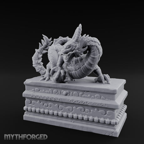 Cloud-Carved Claw-Lunging Eastern Dragon Guardian Statue Miniature for Dungeons and Dragons, Pathfinder or other TTRPGs