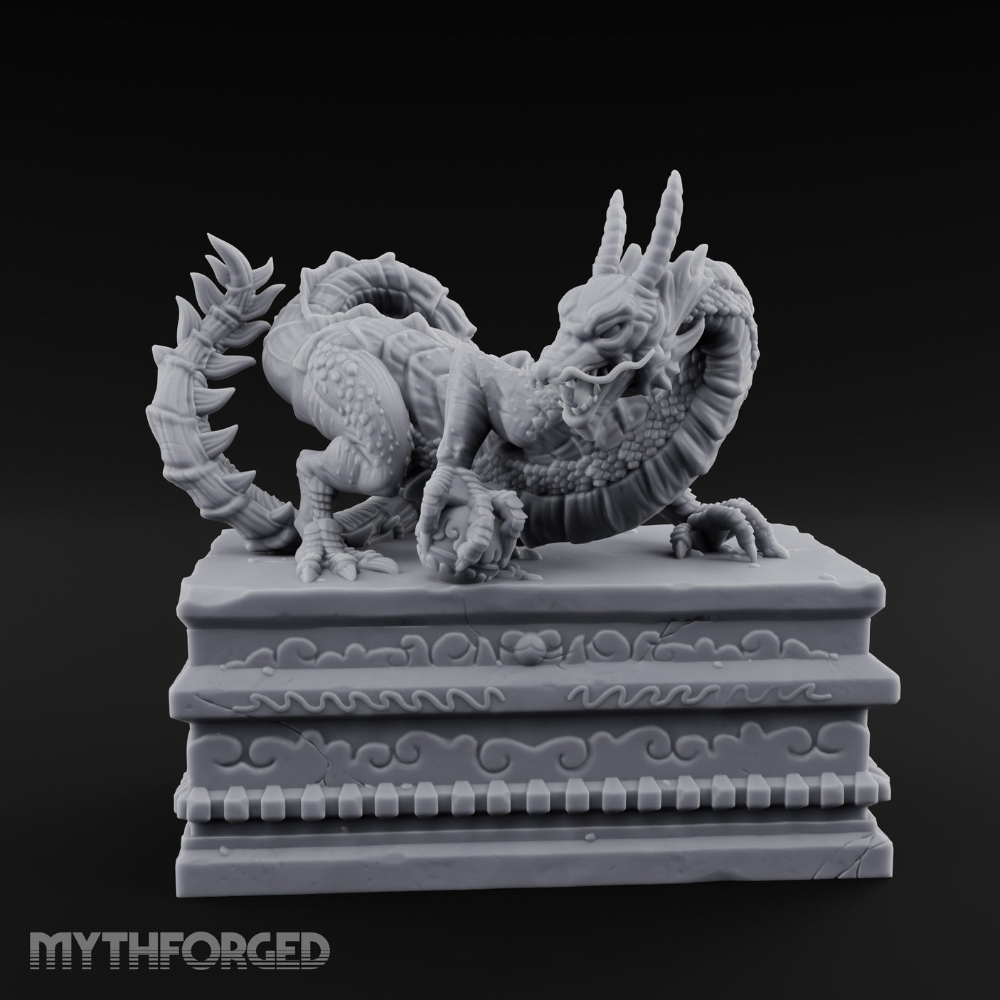 Cloud-Carved Claw-Lunging Eastern Dragon Guardian Statue Miniature for Dungeons and Dragons, Pathfinder or other TTRPGs
