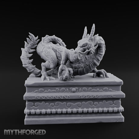 Cloud-Carved Claw-Lunging Eastern Dragon Guardian Statue Miniature for Dungeons and Dragons, Pathfinder or other TTRPGs