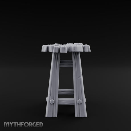 Clutter-Topped Hex-Bolted Tavern Stool Miniature for Dungeons and Dragons, Pathfinder or other TTRPGs
