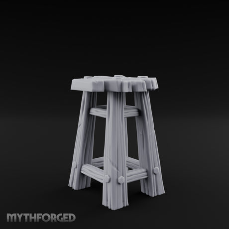 Clutter-Topped Hex-Bolted Tavern Stool Miniature for Dungeons and Dragons, Pathfinder or other TTRPGs