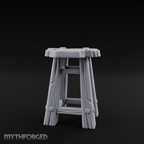 Clutter-Topped Hex-Bolted Tavern Stool Miniature for Dungeons and Dragons, Pathfinder or other TTRPGs