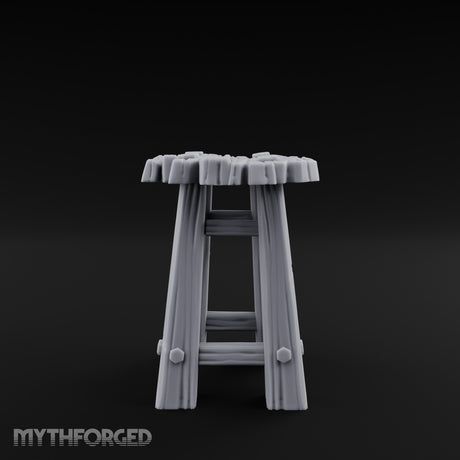 Clutter-Topped Hex-Bolted Tavern Stool Miniature for Dungeons and Dragons, Pathfinder or other TTRPGs