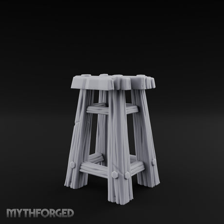 Clutter-Topped Hex-Bolted Tavern Stool Miniature for Dungeons and Dragons, Pathfinder or other TTRPGs