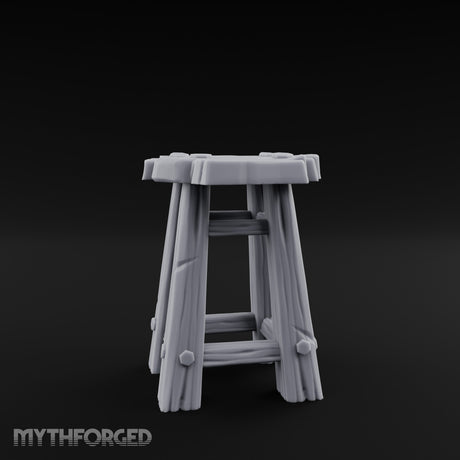 Clutter-Topped Hex-Bolted Tavern Stool Miniature for Dungeons and Dragons, Pathfinder or other TTRPGs