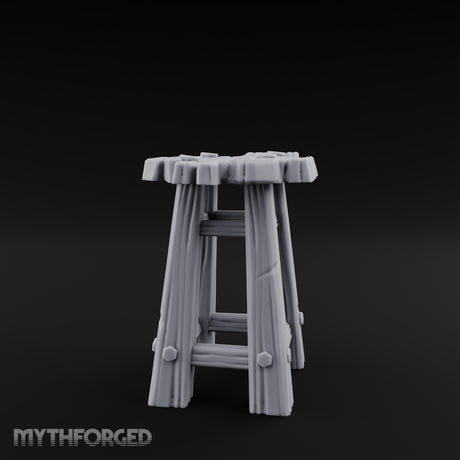 Clutter-Topped Hex-Bolted Tavern Stool Miniature for Dungeons and Dragons, Pathfinder or other TTRPGs