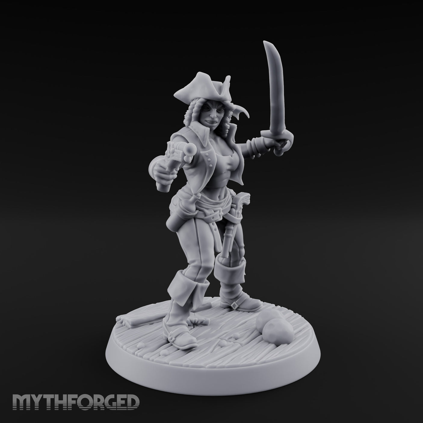 Blade High, Pistol Ready Human Pirate Miniature for Dungeons and Dragons, Pathfinder or other TTRPGs