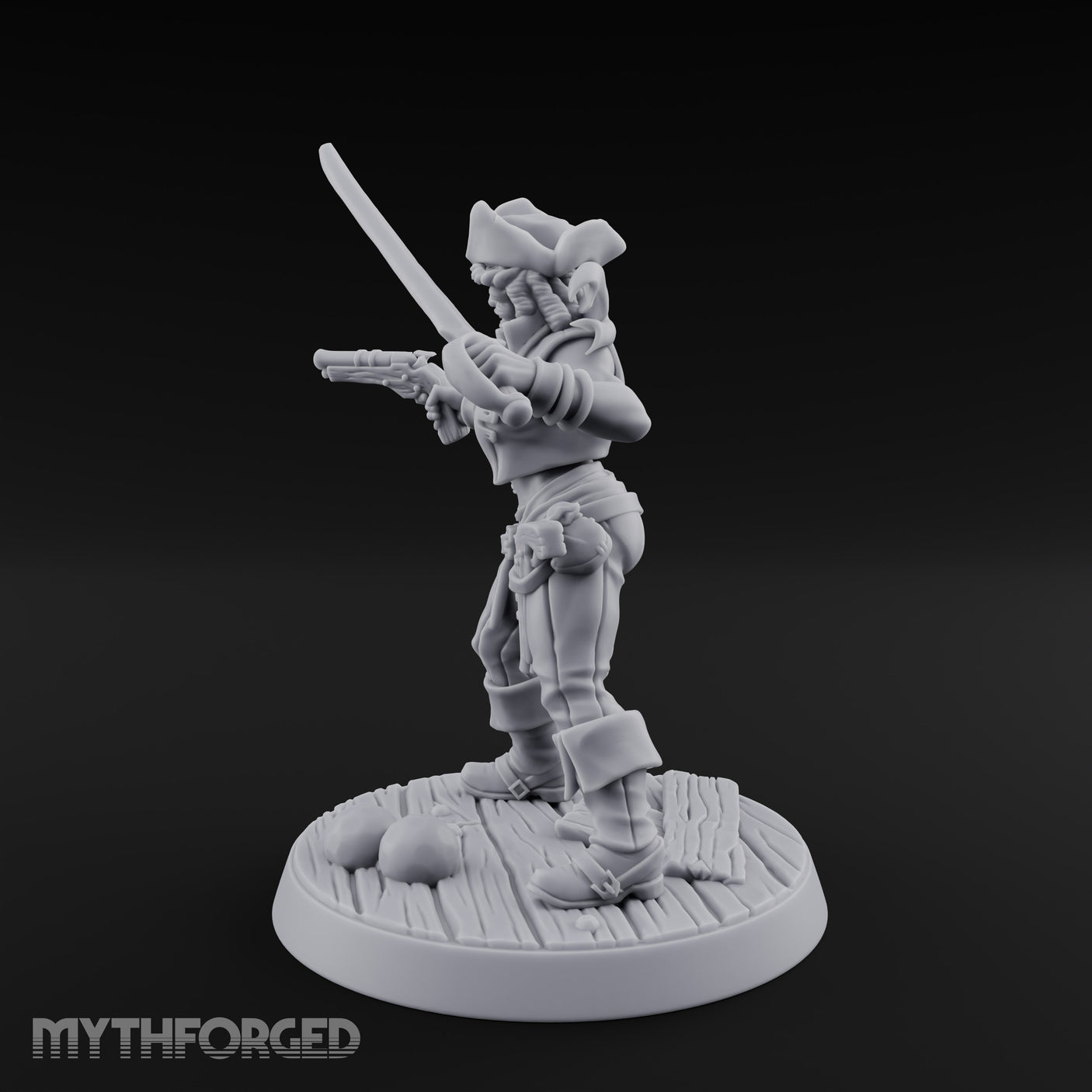 Blade High, Pistol Ready Human Pirate Miniature for Dungeons and Dragons, Pathfinder or other TTRPGs