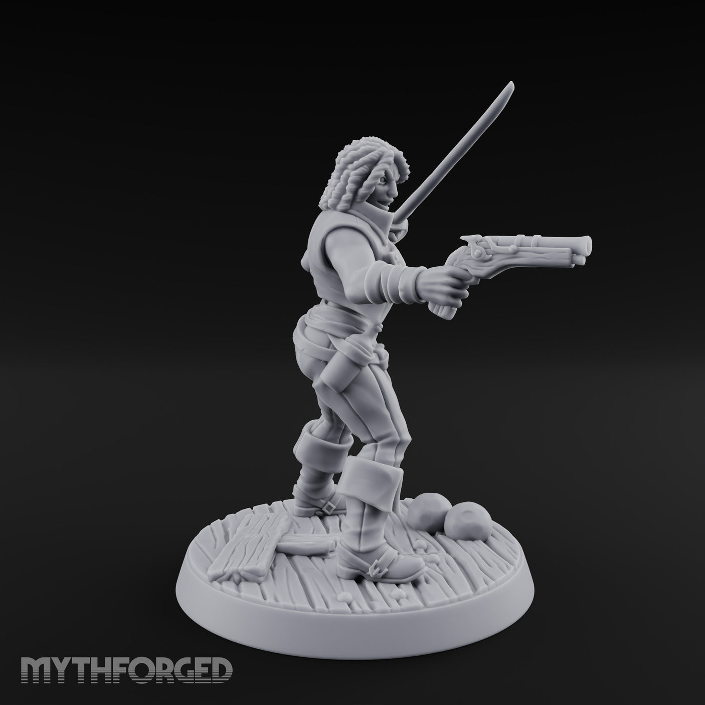 Blade High, Pistol Ready Human Pirate Miniature for Dungeons and Dragons, Pathfinder or other TTRPGs
