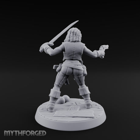 Blade High, Pistol Ready Human Pirate Miniature for Dungeons and Dragons, Pathfinder or other TTRPGs