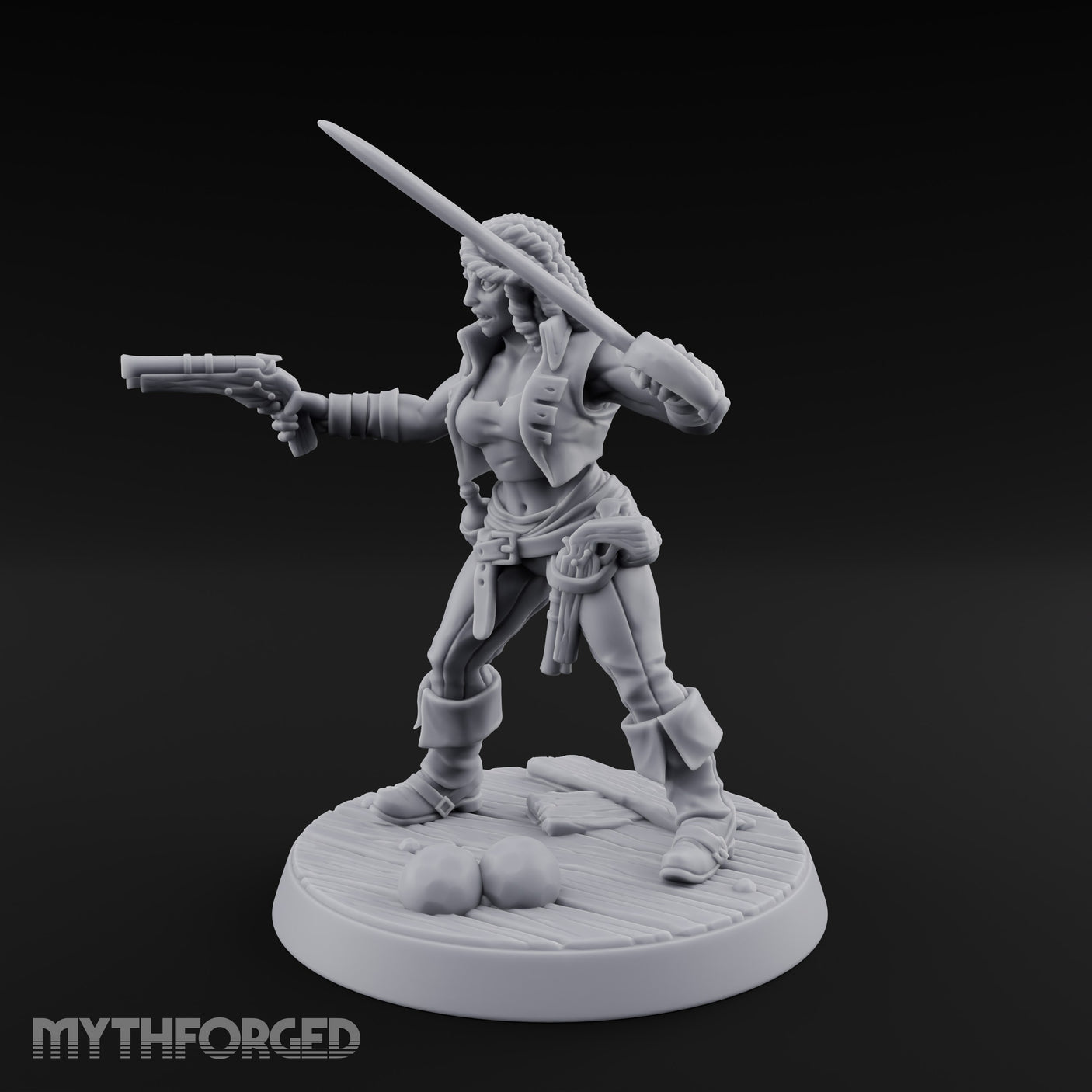 Blade High, Pistol Ready Human Pirate Miniature for Dungeons and Dragons, Pathfinder or other TTRPGs