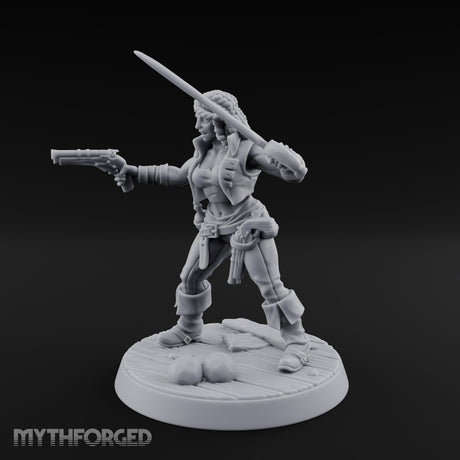 Blade High, Pistol Ready Human Pirate Miniature for Dungeons and Dragons, Pathfinder or other TTRPGs