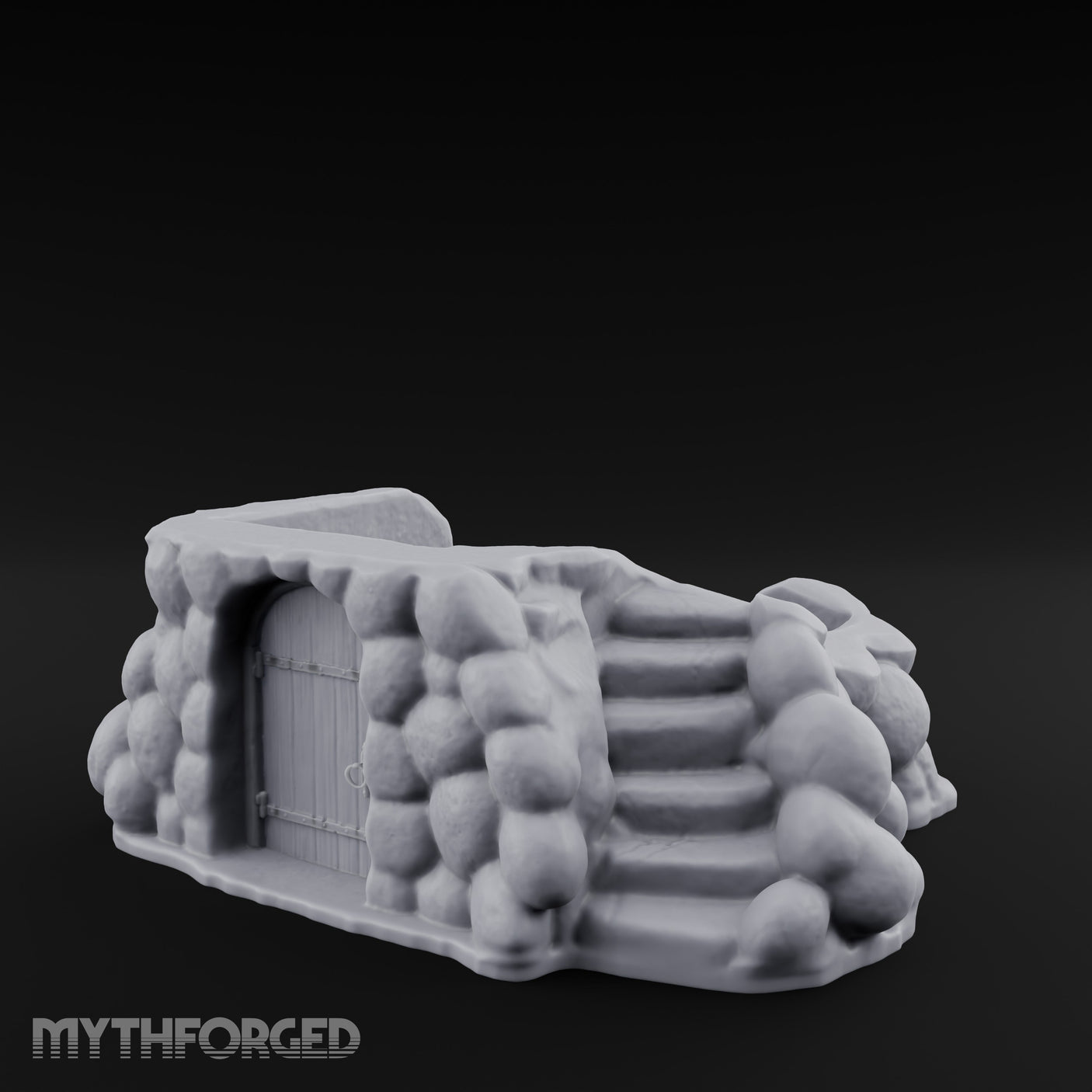 Cobblestone-Arched Stair-Flanked Underground Cellar Entrance Miniature for Dungeons and Dragons, Pathfinder or other TTRPGs