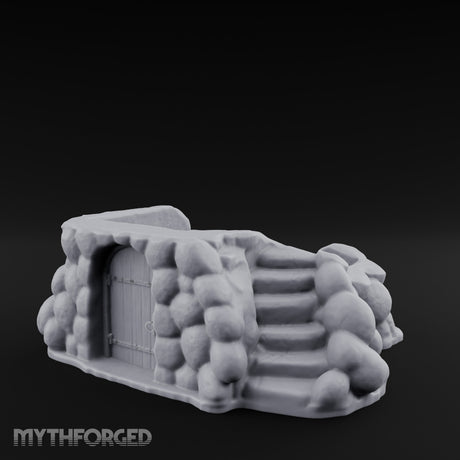 Cobblestone-Arched Stair-Flanked Underground Cellar Entrance Miniature for Dungeons and Dragons, Pathfinder or other TTRPGs