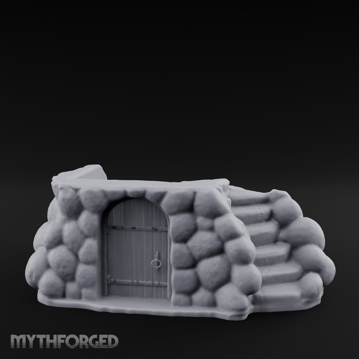 Cobblestone-Arched Stair-Flanked Underground Cellar Entrance Miniature for Dungeons and Dragons, Pathfinder or other TTRPGs