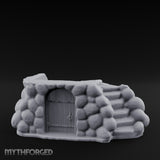 Cobblestone-Arched Stair-Flanked Underground Cellar Entrance Miniature for Dungeons and Dragons, Pathfinder or other TTRPGs