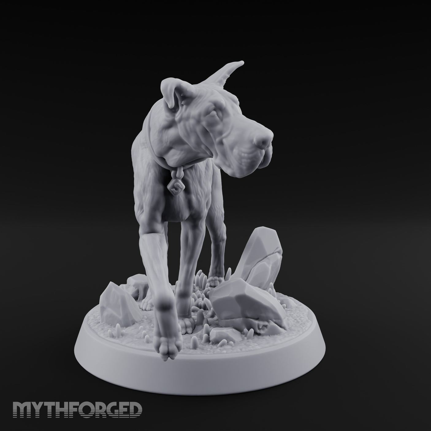 Collar Jangling Spooked Hound Miniature for Dungeons and Dragons, Pathfinder or other TTRPGs