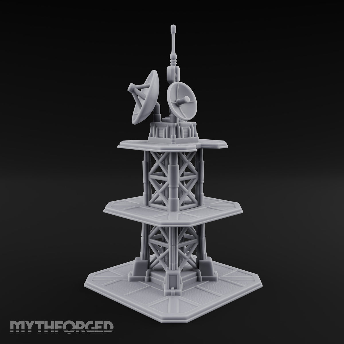 The Signal Climbs Higher Sci-Fi Communications Tower with Satellite Dishes