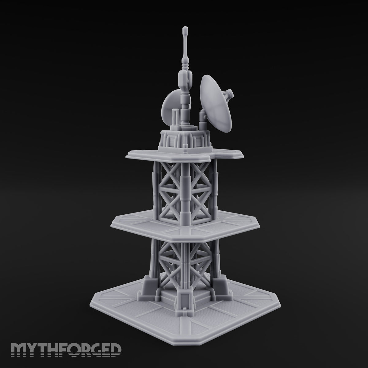 The Signal Climbs Higher Sci-Fi Communications Tower with Satellite Dishes