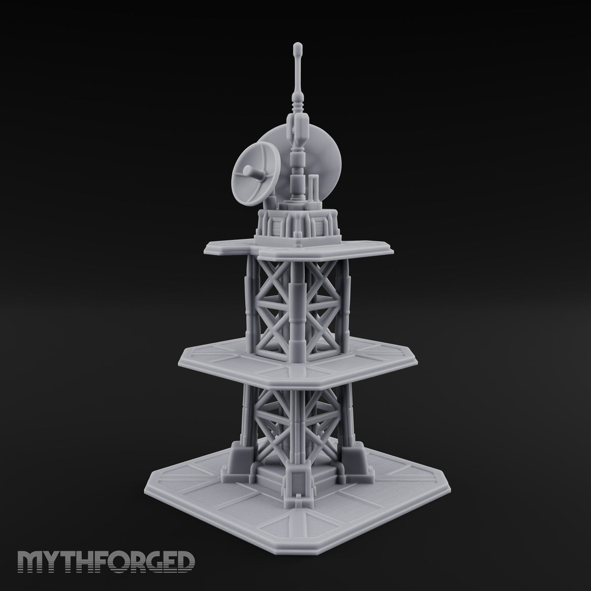 The Signal Climbs Higher Sci-Fi Communications Tower with Satellite Dishes