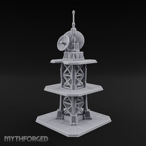 The Signal Climbs Higher Sci-Fi Communications Tower with Satellite Dishes