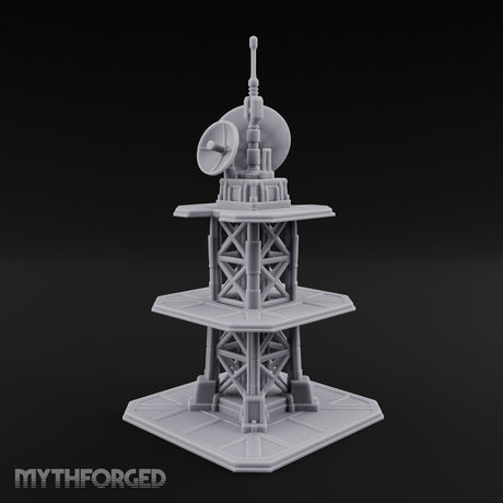The Signal Climbs Higher Sci-Fi Communications Tower with Satellite Dishes