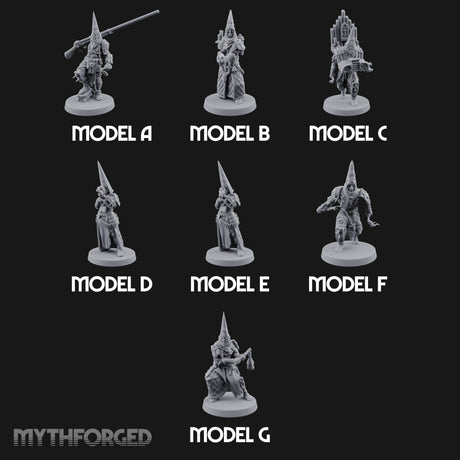 Cone Hatted Robed Human Pilgrims Miniature for Dungeons and Dragons, Pathfinder or other TTRPGs