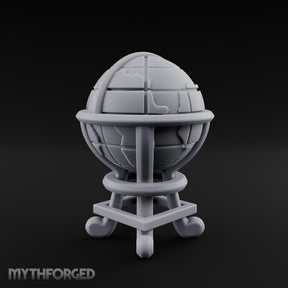 Continent-Etched Meridian-Banded Scholar's Cartography Globe Miniature for Dungeons and Dragons, Pathfinder or other TTRPGs