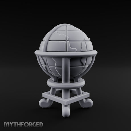 Continent-Etched Meridian-Banded Scholar's Cartography Globe Miniature for Dungeons and Dragons, Pathfinder or other TTRPGs