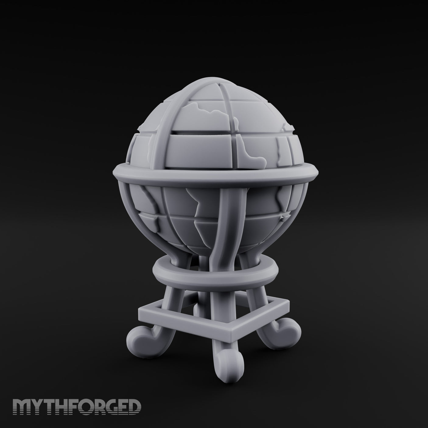 Continent-Etched Meridian-Banded Scholar's Cartography Globe Miniature for Dungeons and Dragons, Pathfinder or other TTRPGs