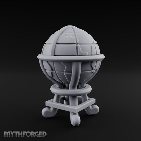 Continent-Etched Meridian-Banded Scholar's Cartography Globe Miniature for Dungeons and Dragons, Pathfinder or other TTRPGs