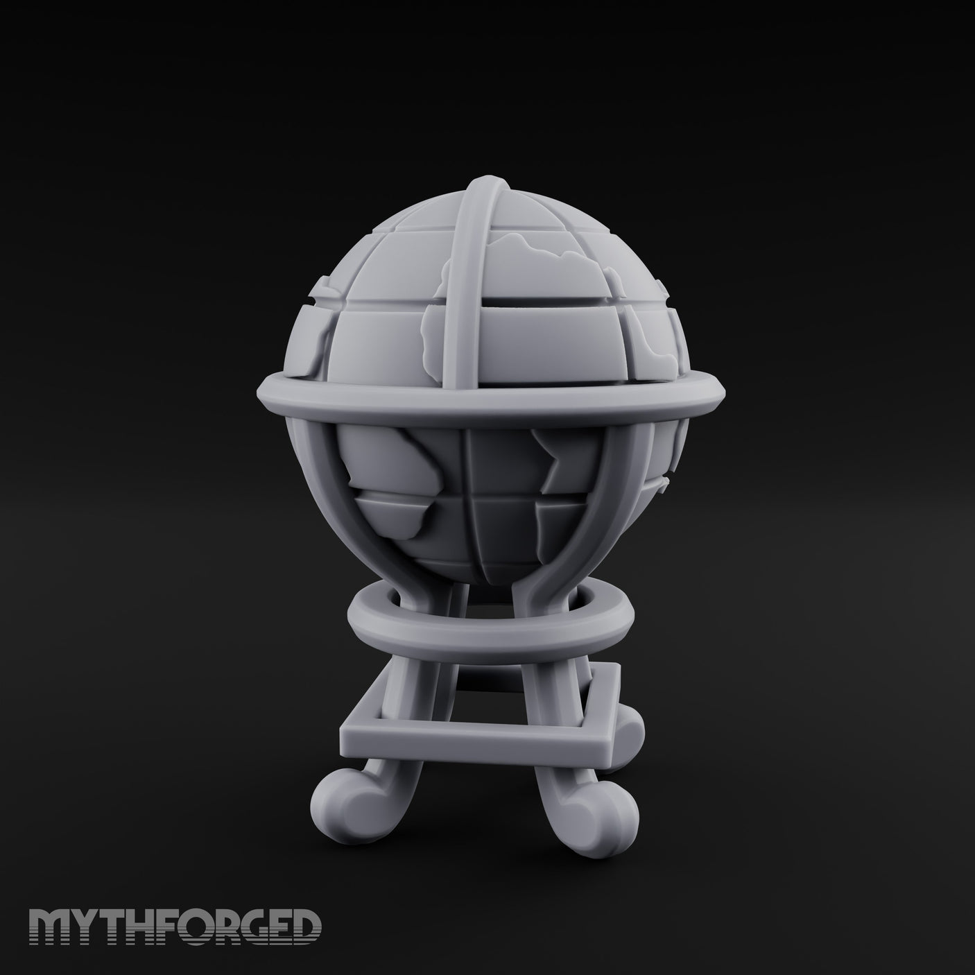 Continent-Etched Meridian-Banded Scholar's Cartography Globe Miniature for Dungeons and Dragons, Pathfinder or other TTRPGs