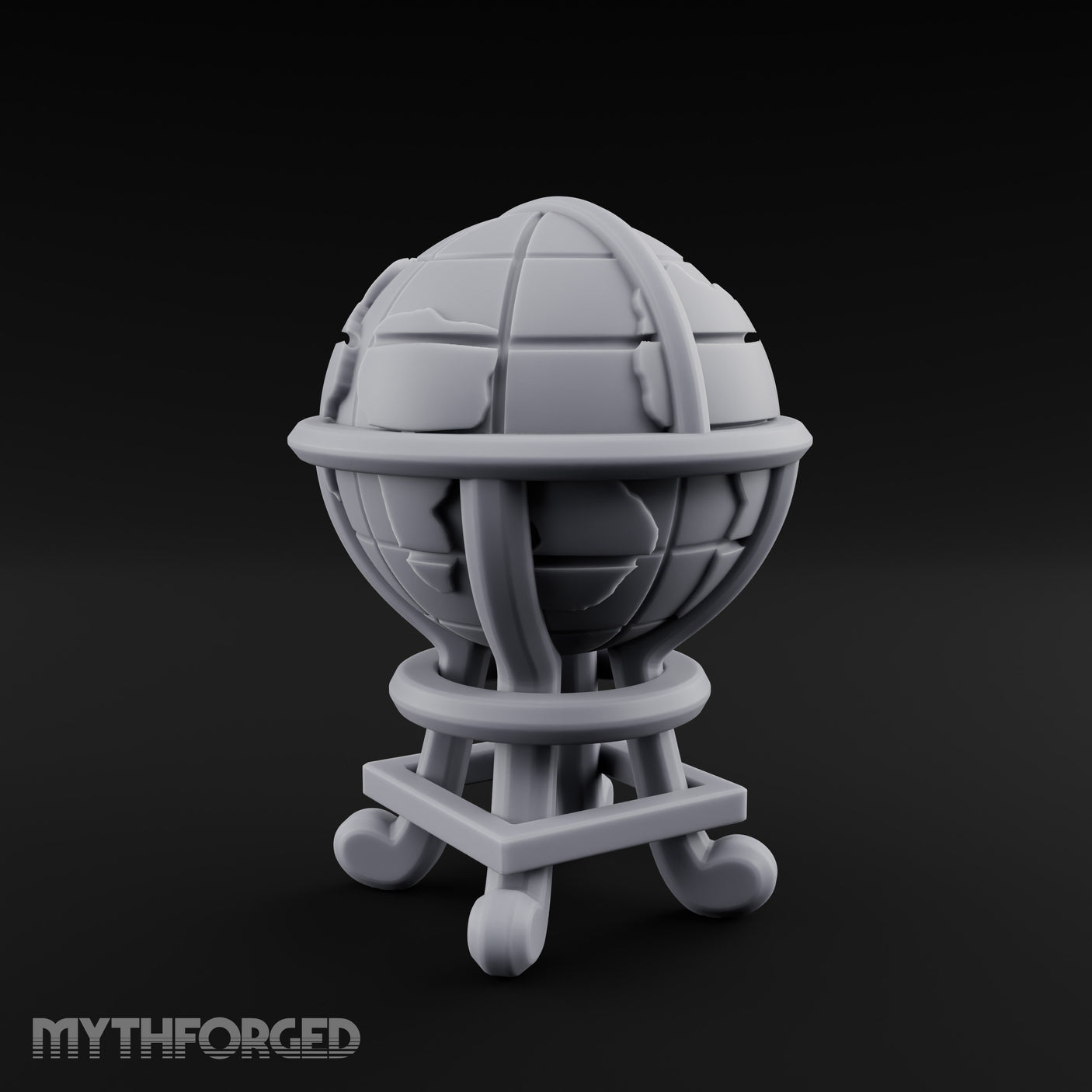 Continent-Etched Meridian-Banded Scholar's Cartography Globe Miniature for Dungeons and Dragons, Pathfinder or other TTRPGs
