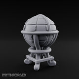 Continent-Etched Meridian-Banded Scholar's Cartography Globe Miniature for Dungeons and Dragons, Pathfinder or other TTRPGs