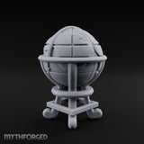 Continent-Etched Meridian-Banded Scholar's Cartography Globe Miniature for Dungeons and Dragons, Pathfinder or other TTRPGs