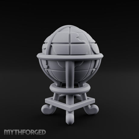 Continent-Etched Meridian-Banded Scholar's Cartography Globe Miniature for Dungeons and Dragons, Pathfinder or other TTRPGs