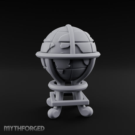 Continent-Etched Meridian-Banded Scholar's Cartography Globe Miniature for Dungeons and Dragons, Pathfinder or other TTRPGs